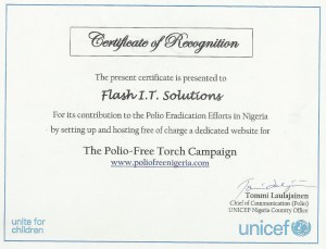 Unicef certificate of recognition